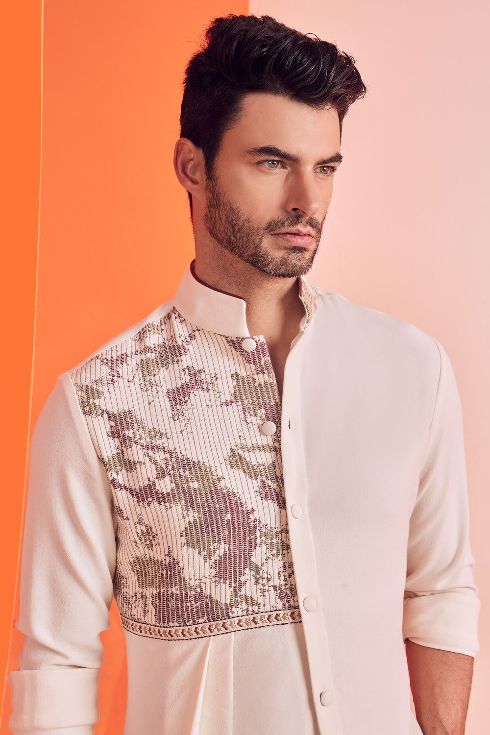 Textured Off White Drape Shirt