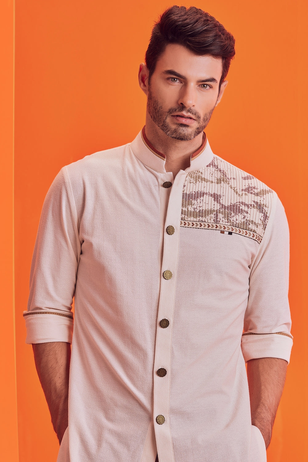 Textured Off White Kurta