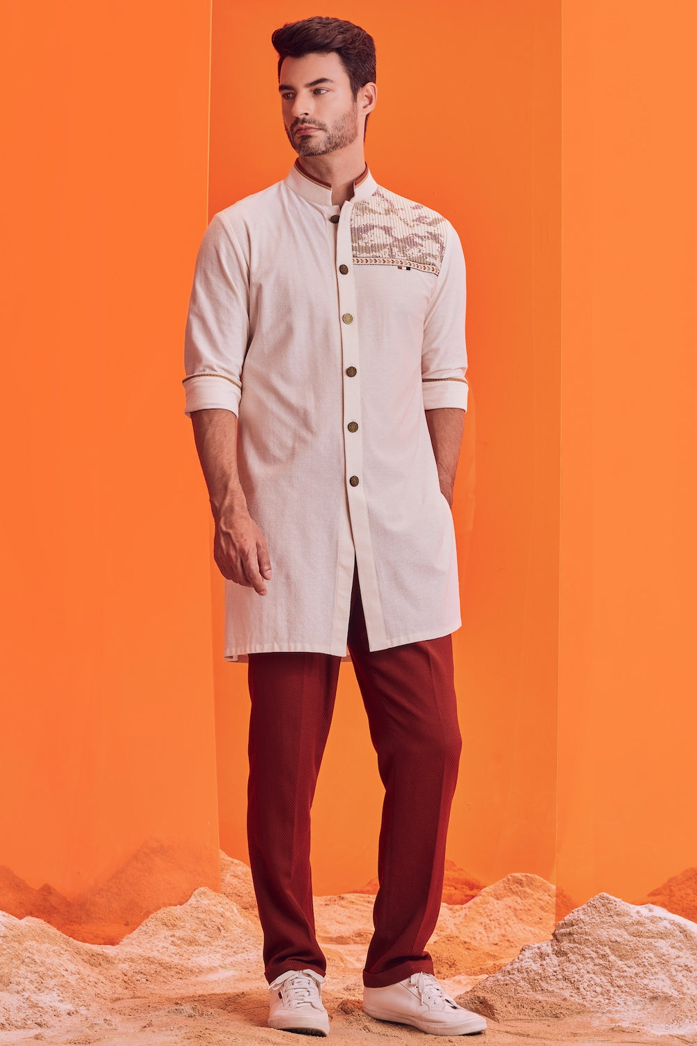 Textured Off White Kurta