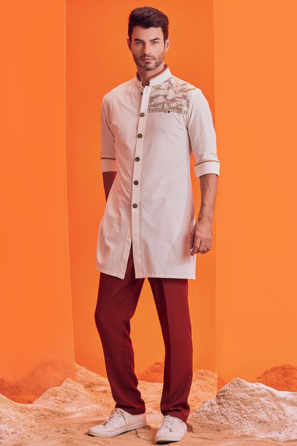 Textured Off White Kurta