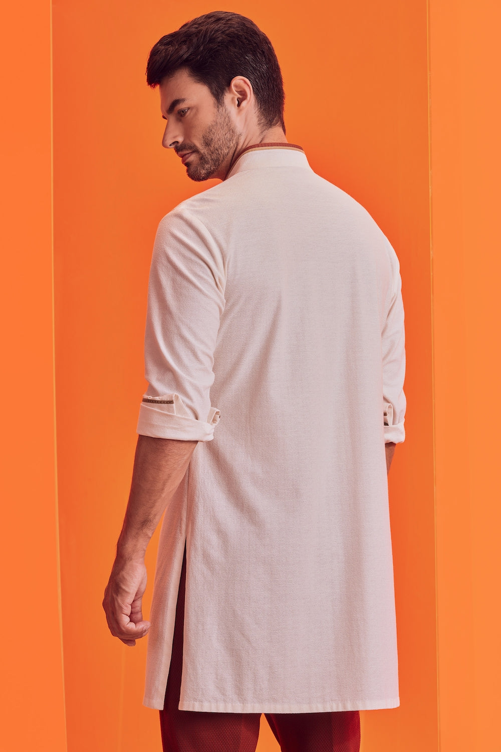Textured Off White Kurta