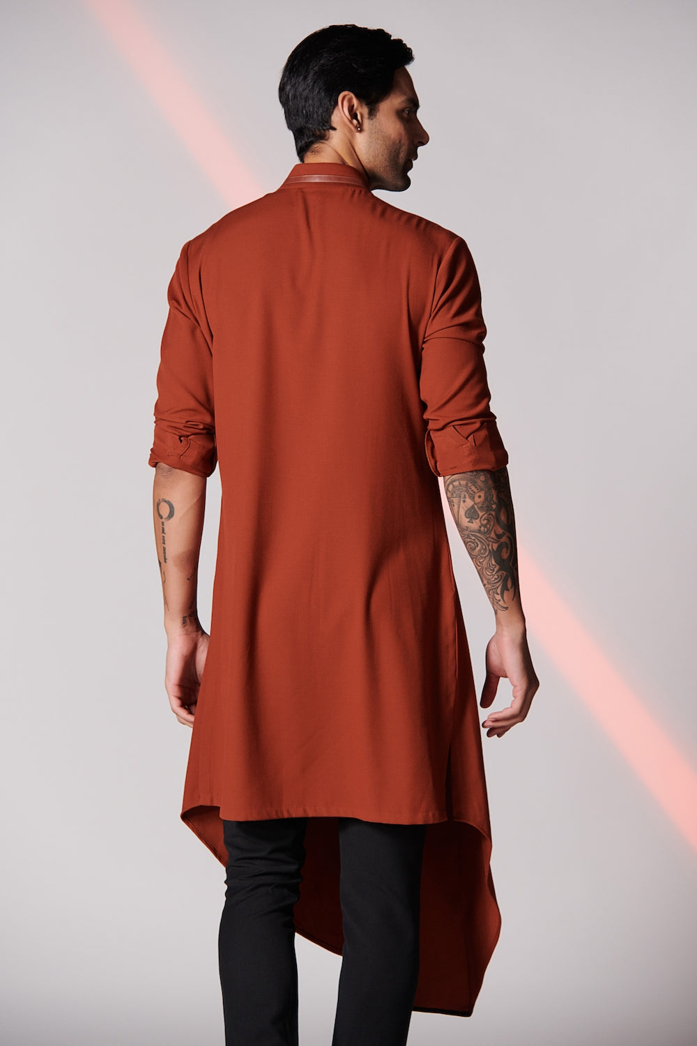 Rust Asymmetrical Kurta with 3D Crest