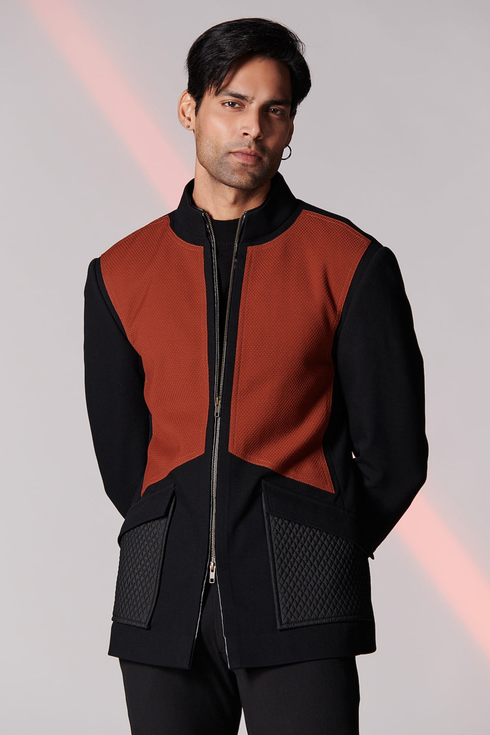 Black-Rust Colour Block Jacket