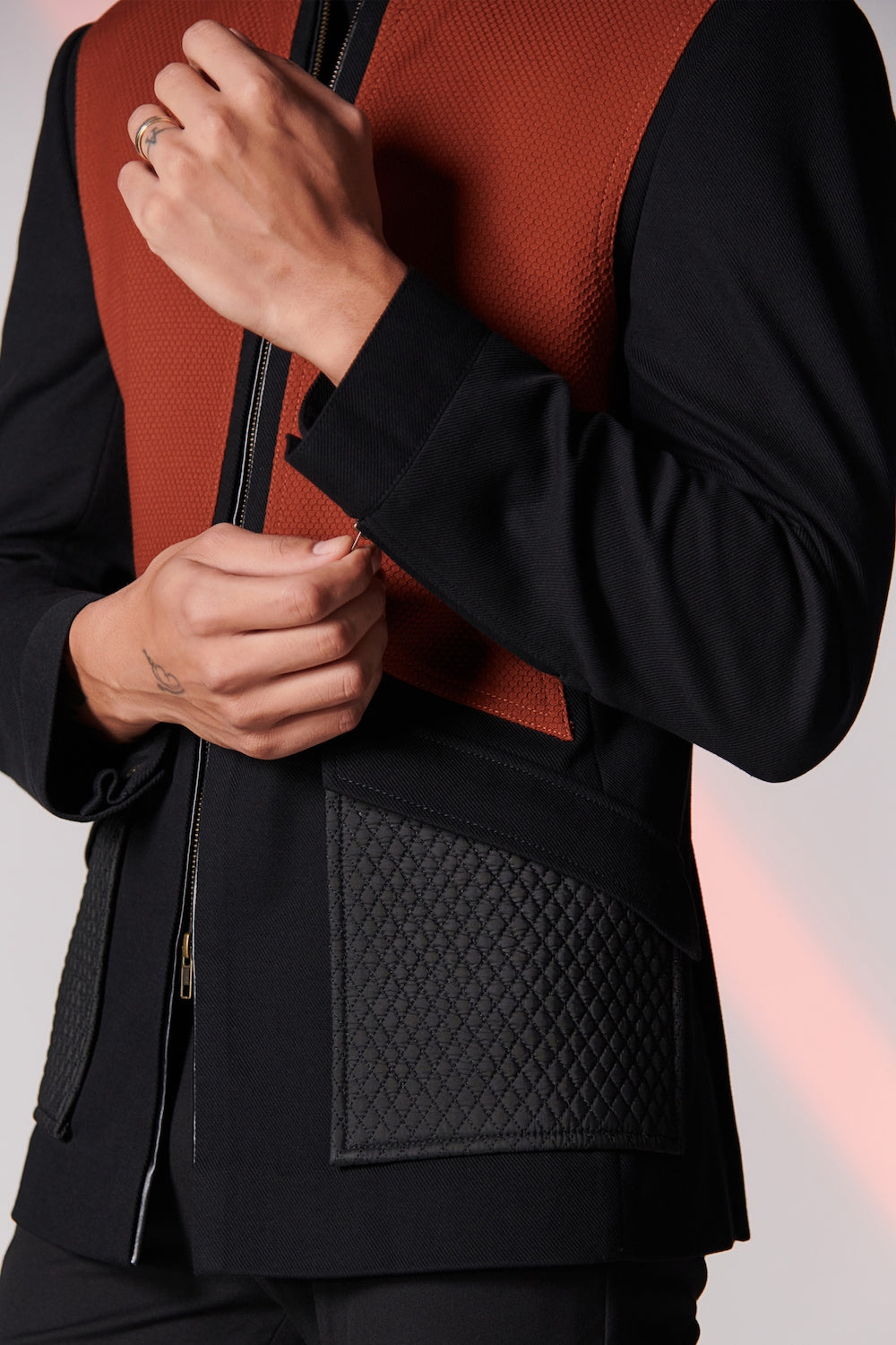 Black-Rust Colour Block Jacket