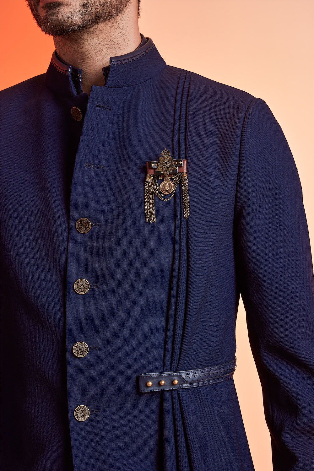 Navy Sherwani With Drape