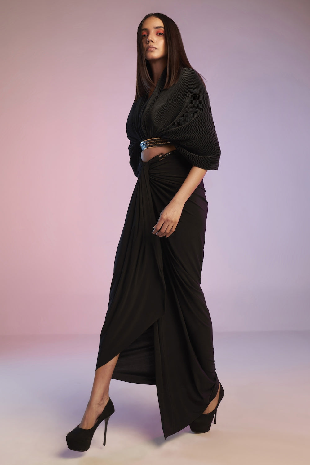 Black Crop Top with Attached Belt