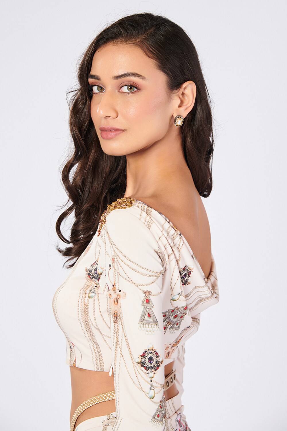 Tanvi Shah In Printed Boat Neck Top