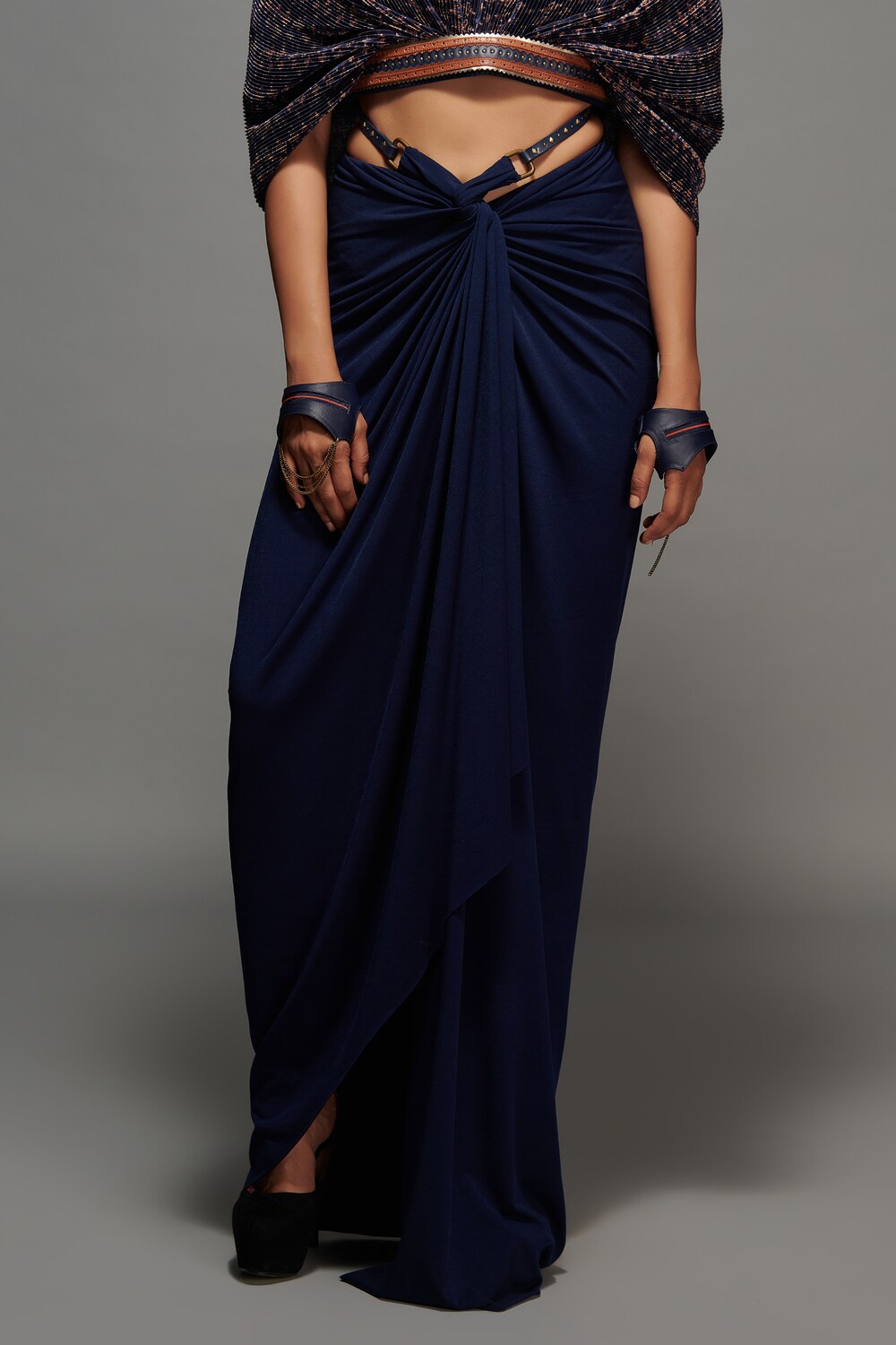 Navy Twisted Drape Skirt