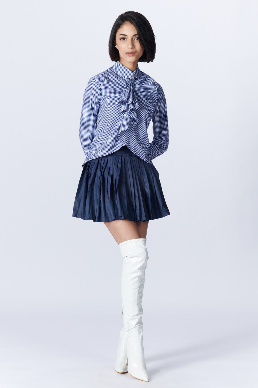 SNCC Crop Shirt with Cascade Collar