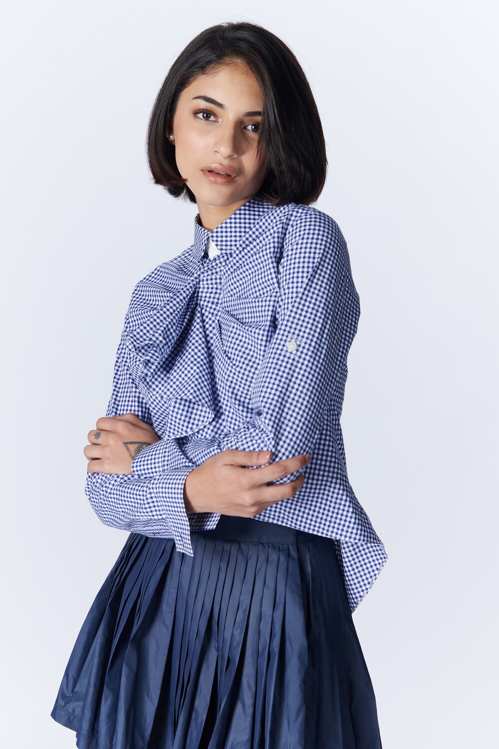 SNCC Crop Shirt with Cascade Collar