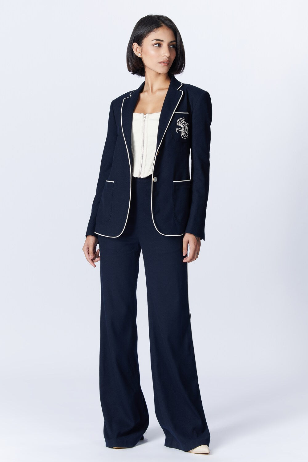 Santoshi Shetty in SNCC Navy Trouser with Pipe Detailing