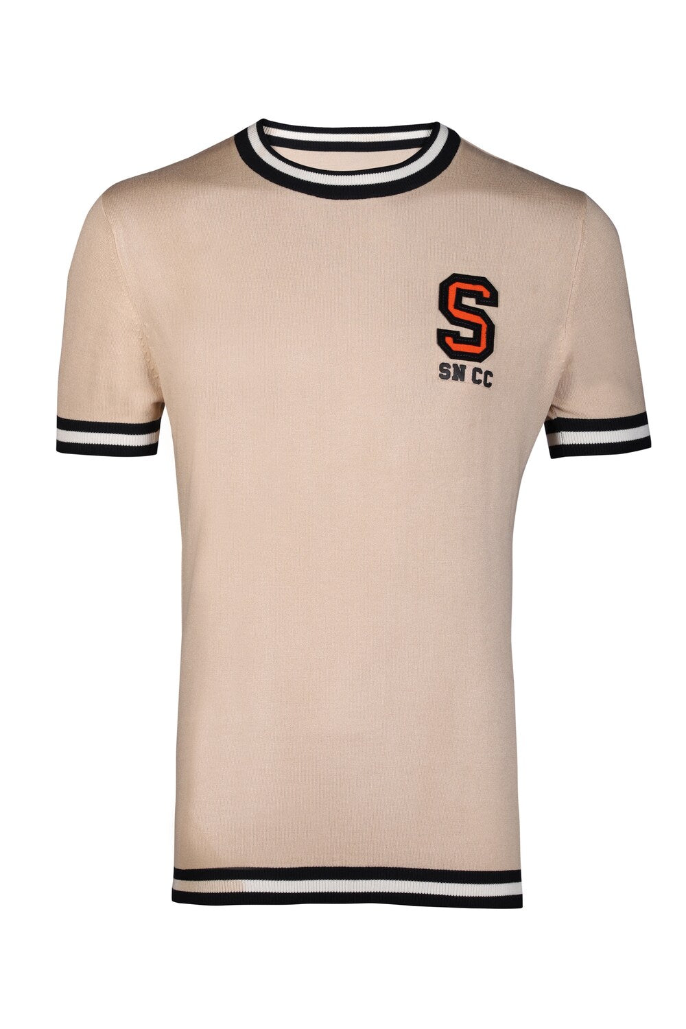 SNCC Beige Knit T-Shirt with Patch Logo
