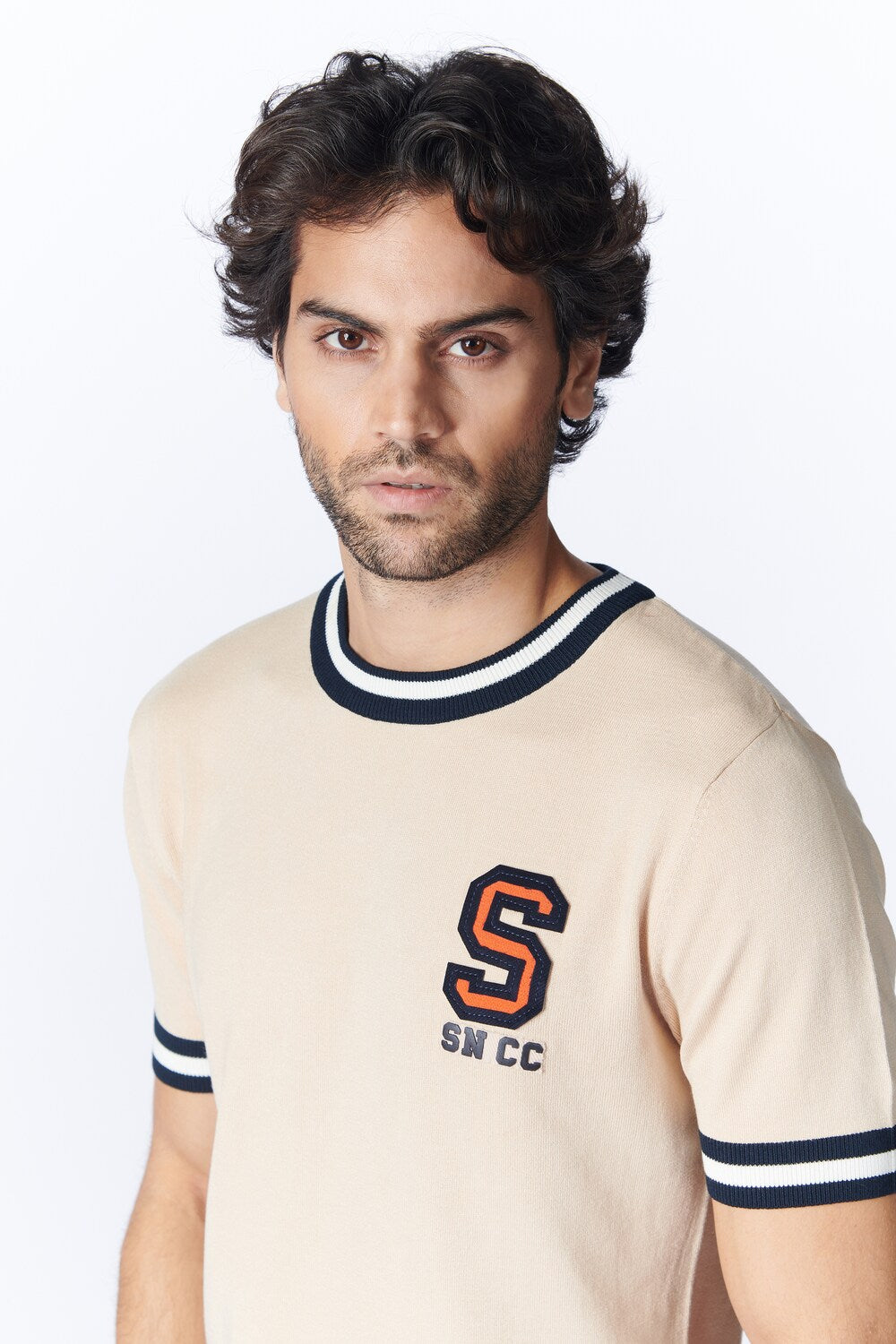 SNCC Beige Knit T-Shirt with Patch Logo
