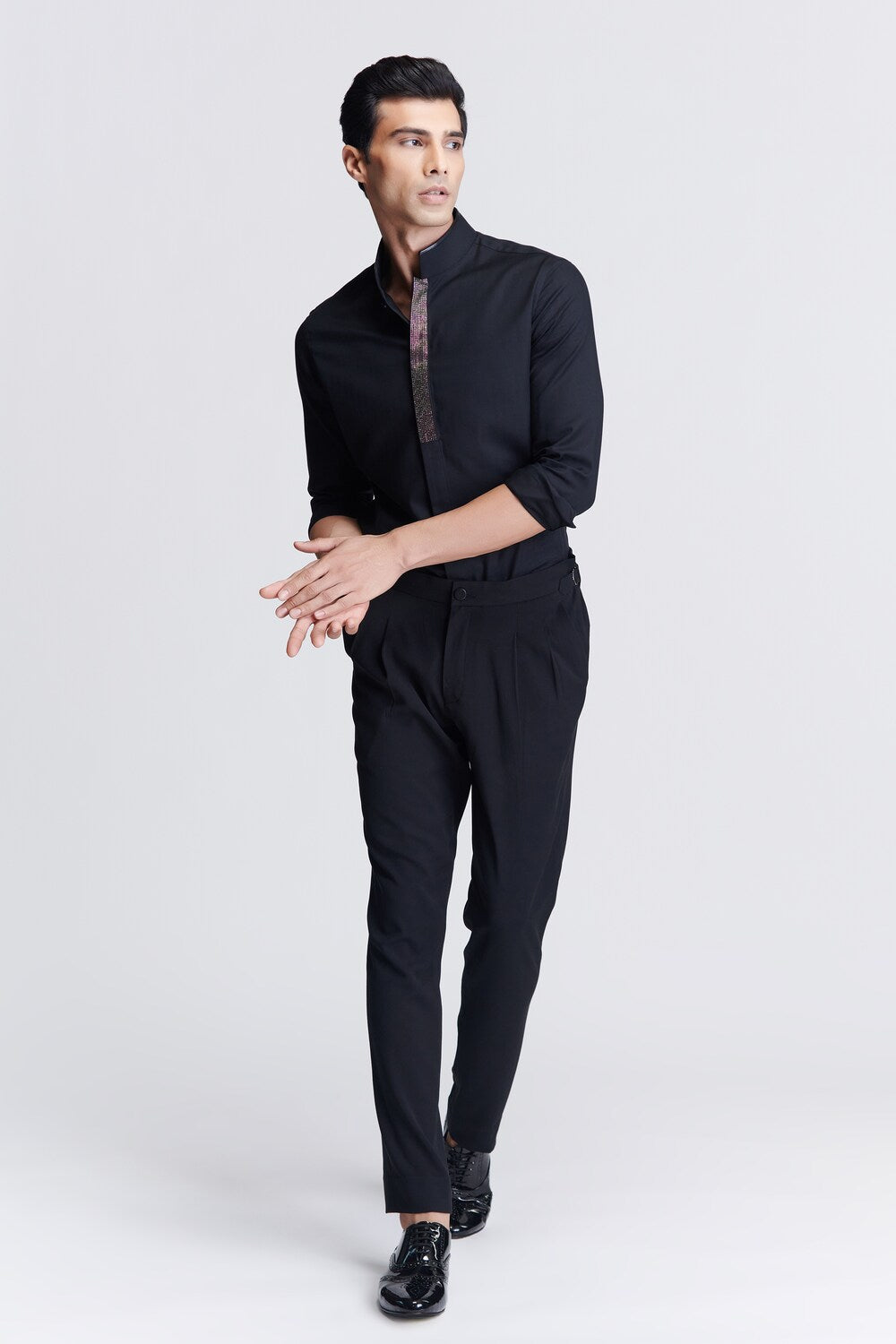 Black Diamante Placket Shirt