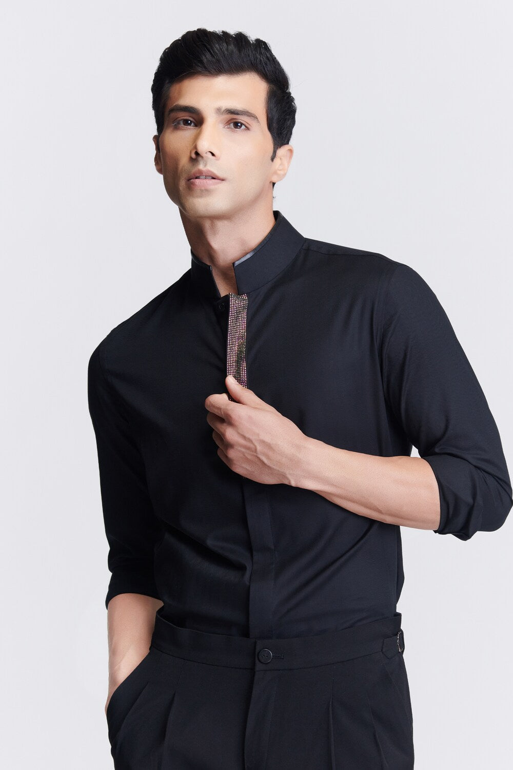 Black Diamante Placket Shirt