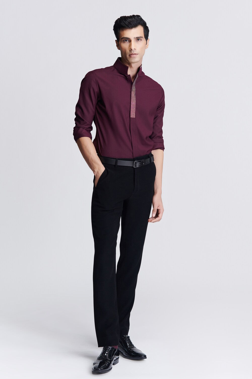 Plum Diamante Placket Shirt