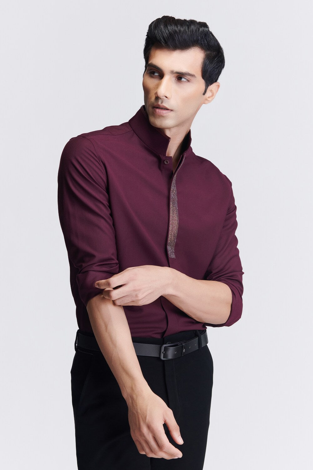 Plum Diamante Placket Shirt