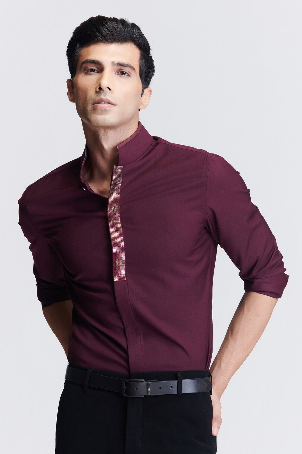 Plum Diamante Placket Shirt