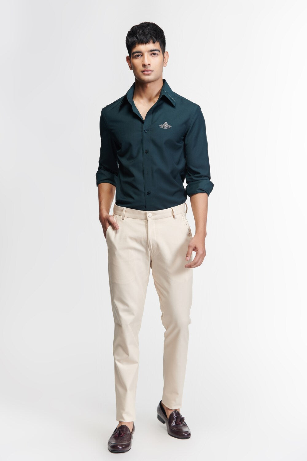 Signature Dark Green Shirt with Embroidered Crest