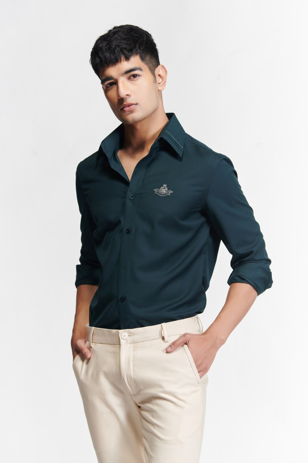 Signature Dark Green Shirt with Embroidered Crest