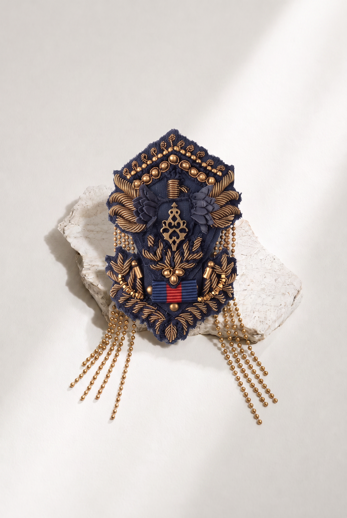 Midnight Blue & Antique Gold Military Embellished Statement Brooch