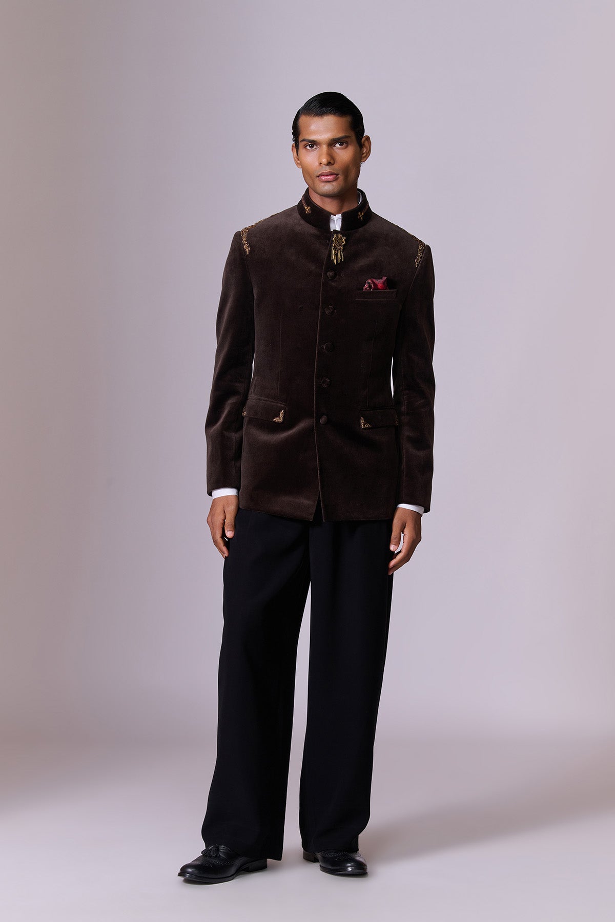 Espresso Velvet Bandhgala Set