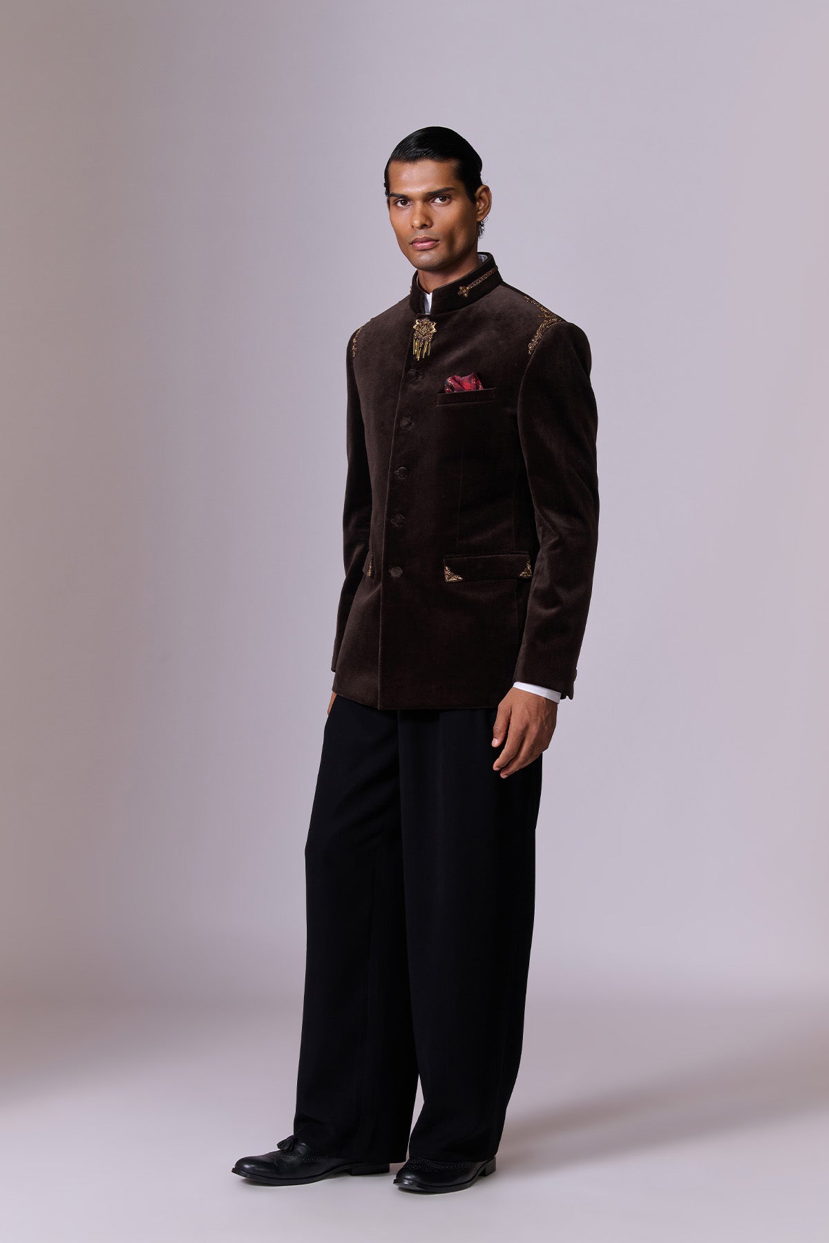 Espresso Velvet Bandhgala Set