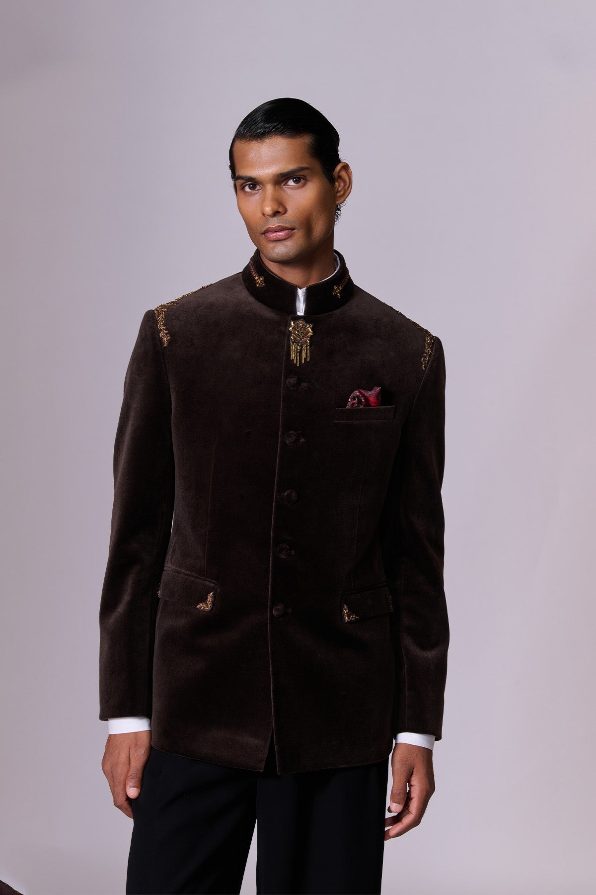 Espresso Velvet Bandhgala Set