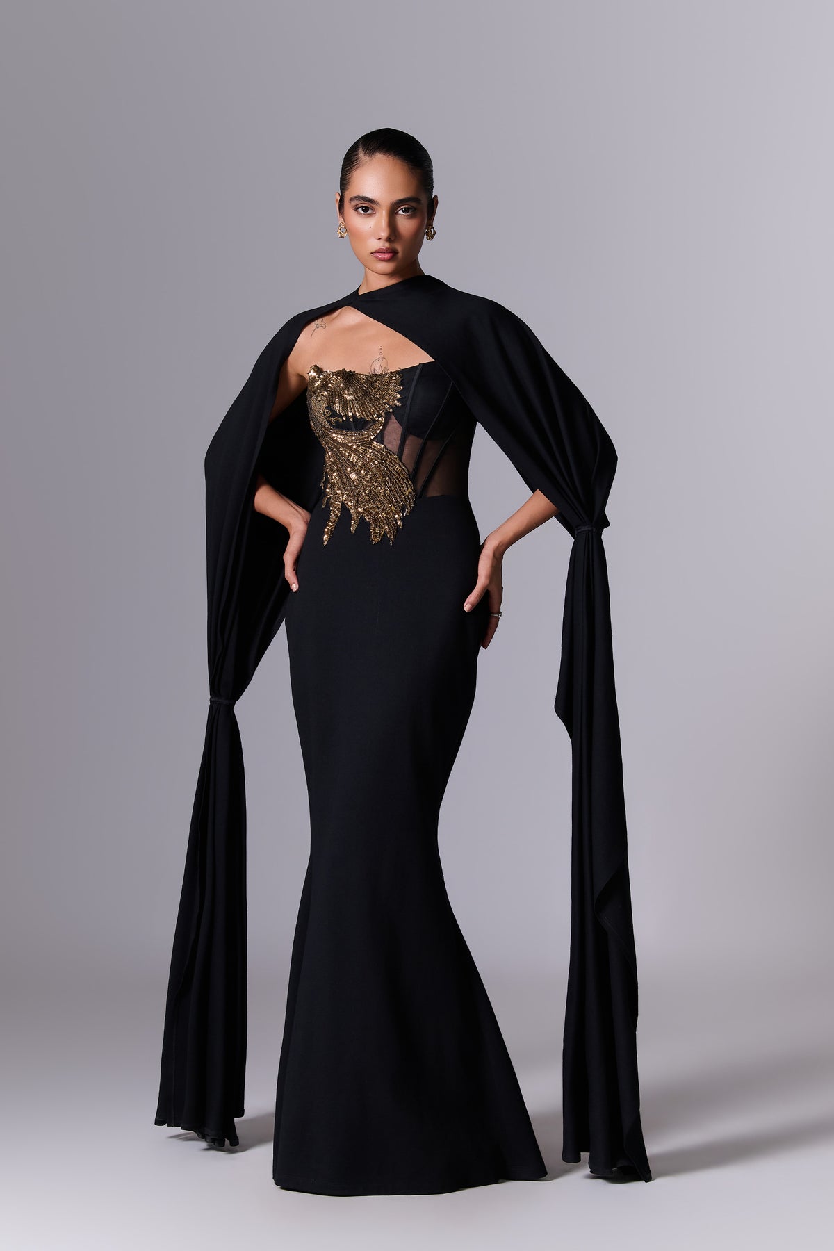 Obsidian Black Cape Gown