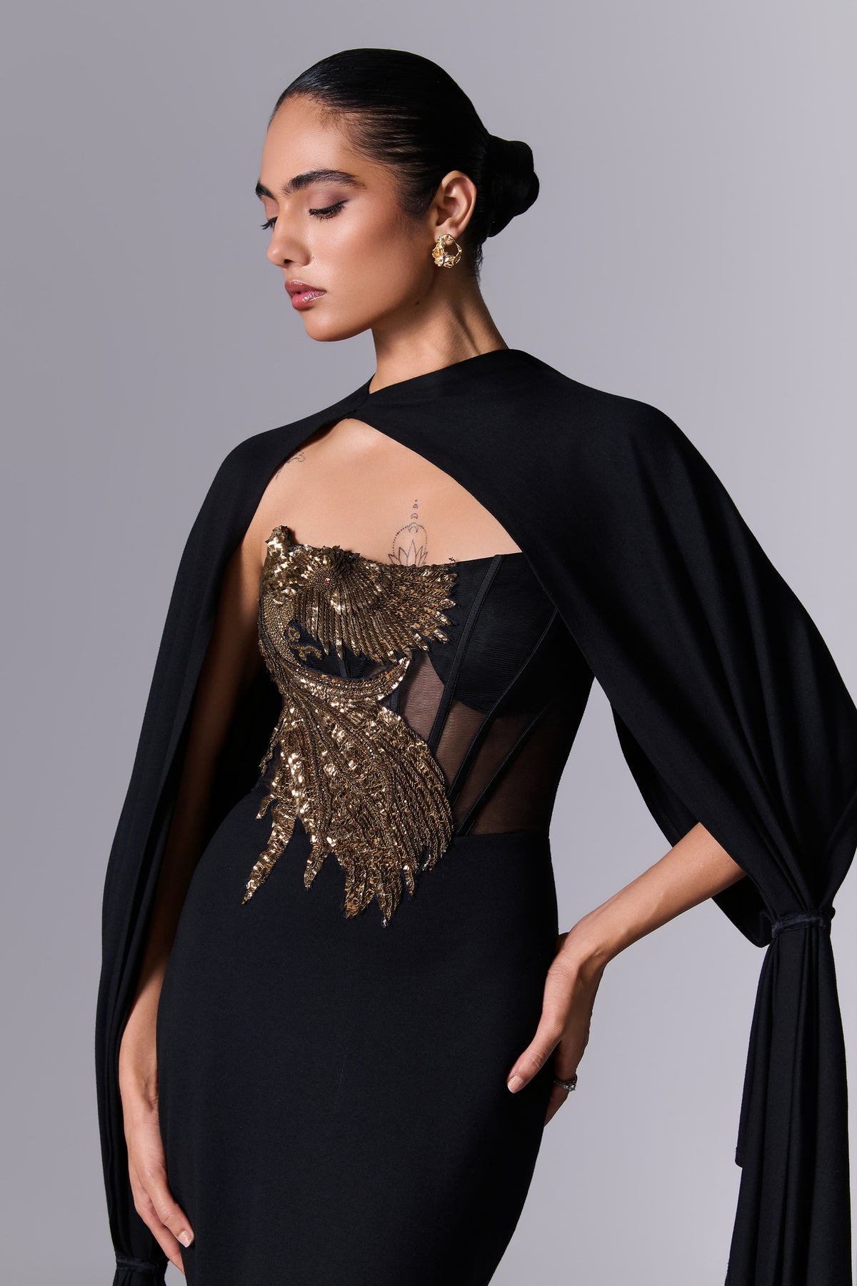 Obsidian Black Cape Gown