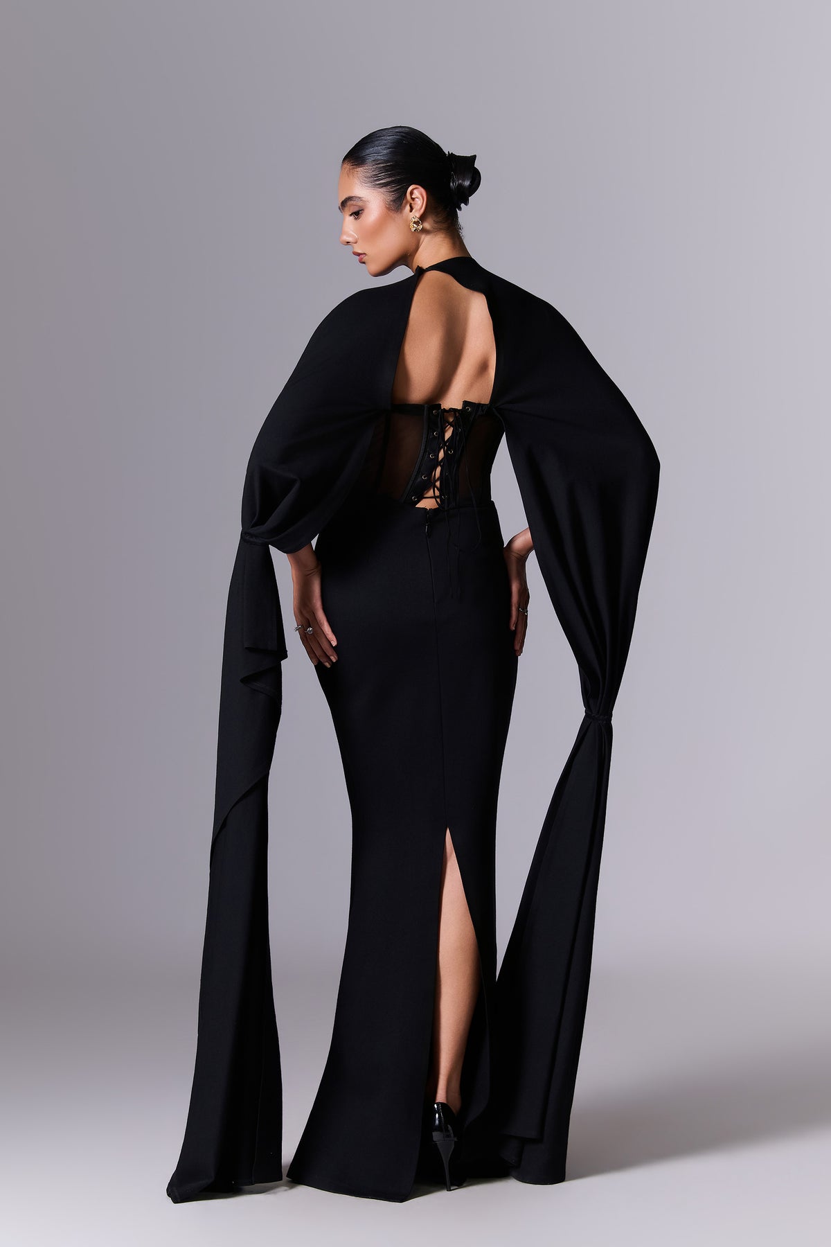 Obsidian Black Cape Gown