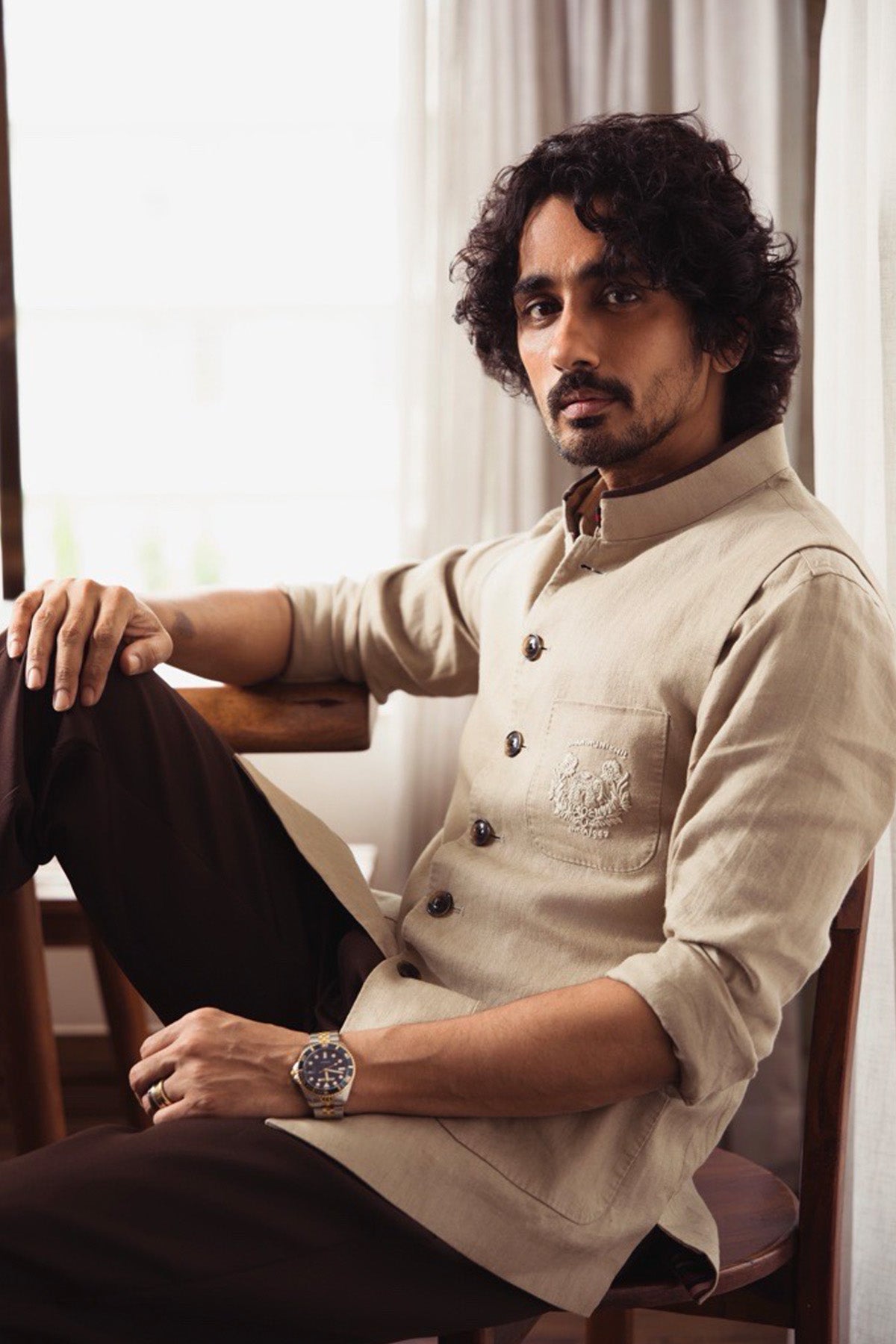 Siddharth In Beige Linen Waistcoat