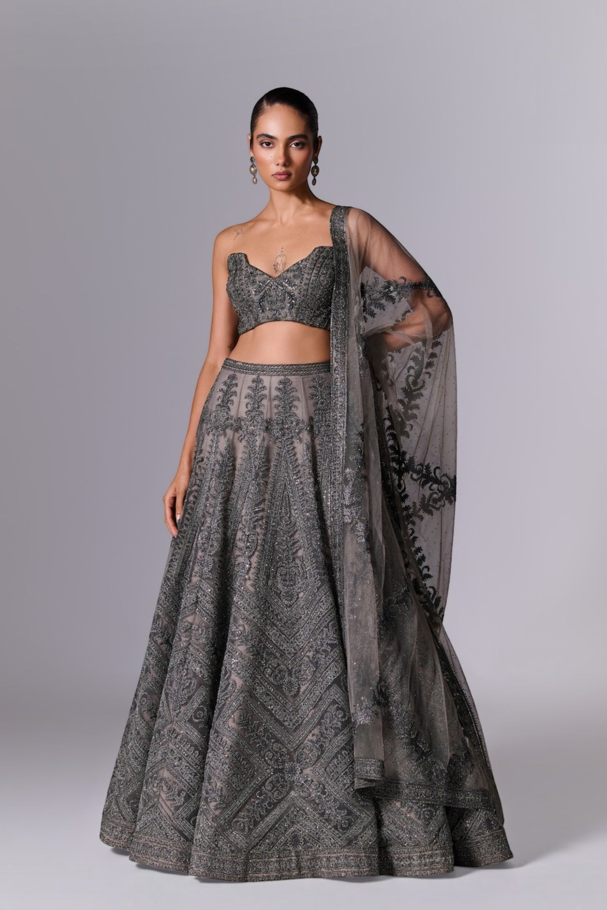 Charcoal Grey Embellished Lehenga Set