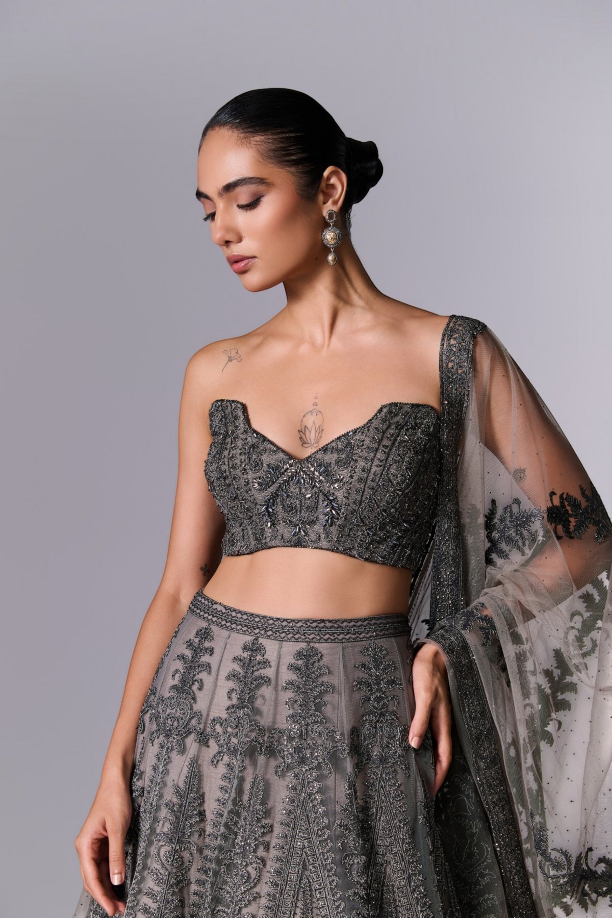Charcoal Grey Embellished Lehenga Set