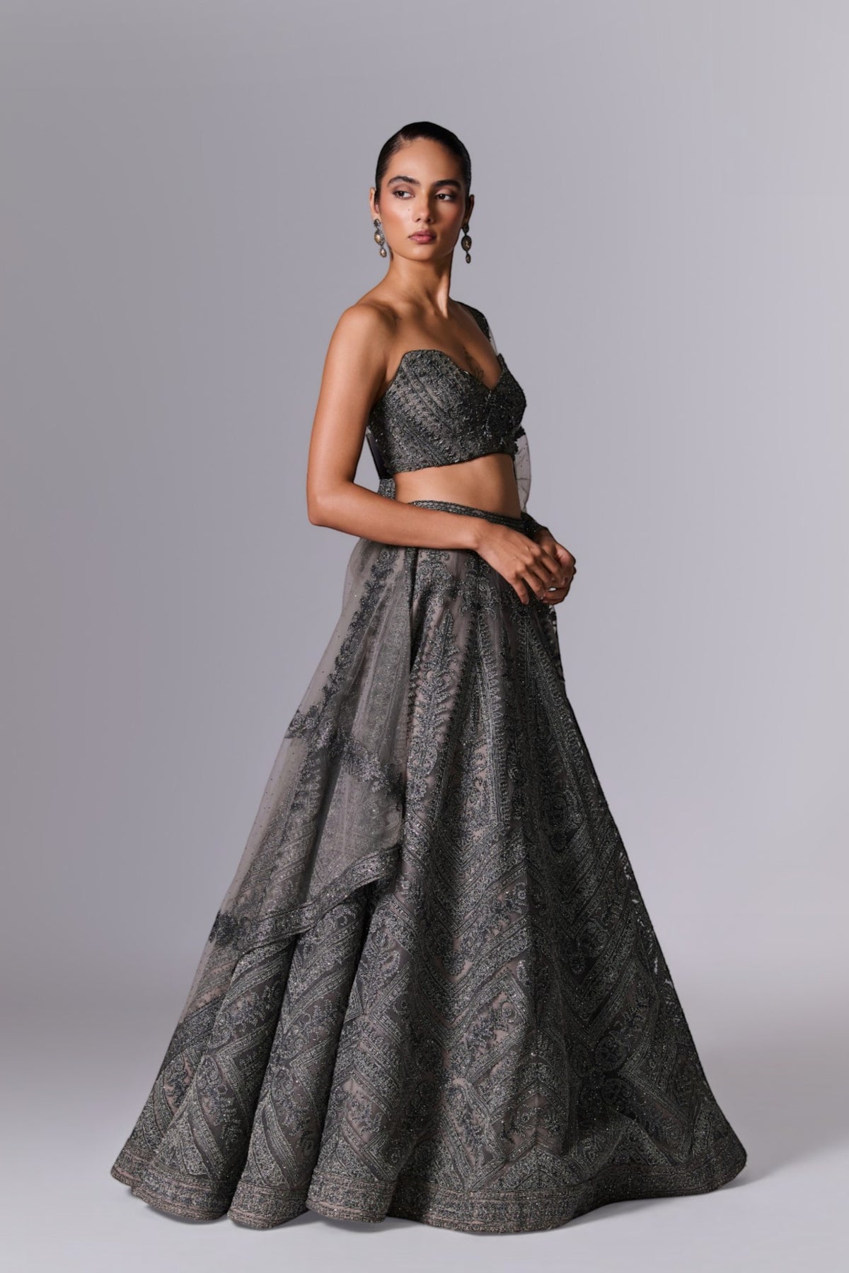 Charcoal Grey Embellished Lehenga Set