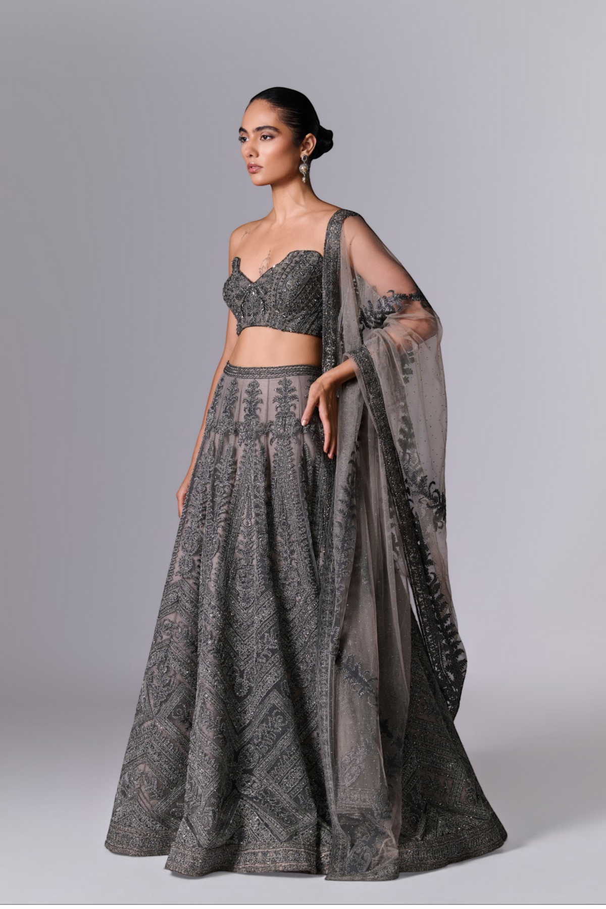 Charcoal Grey Embellished Lehenga Set