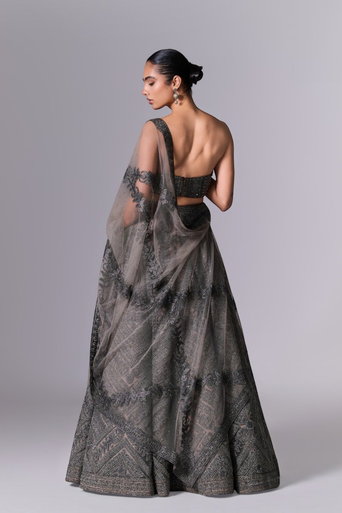 Charcoal Grey Embellished Lehenga Set