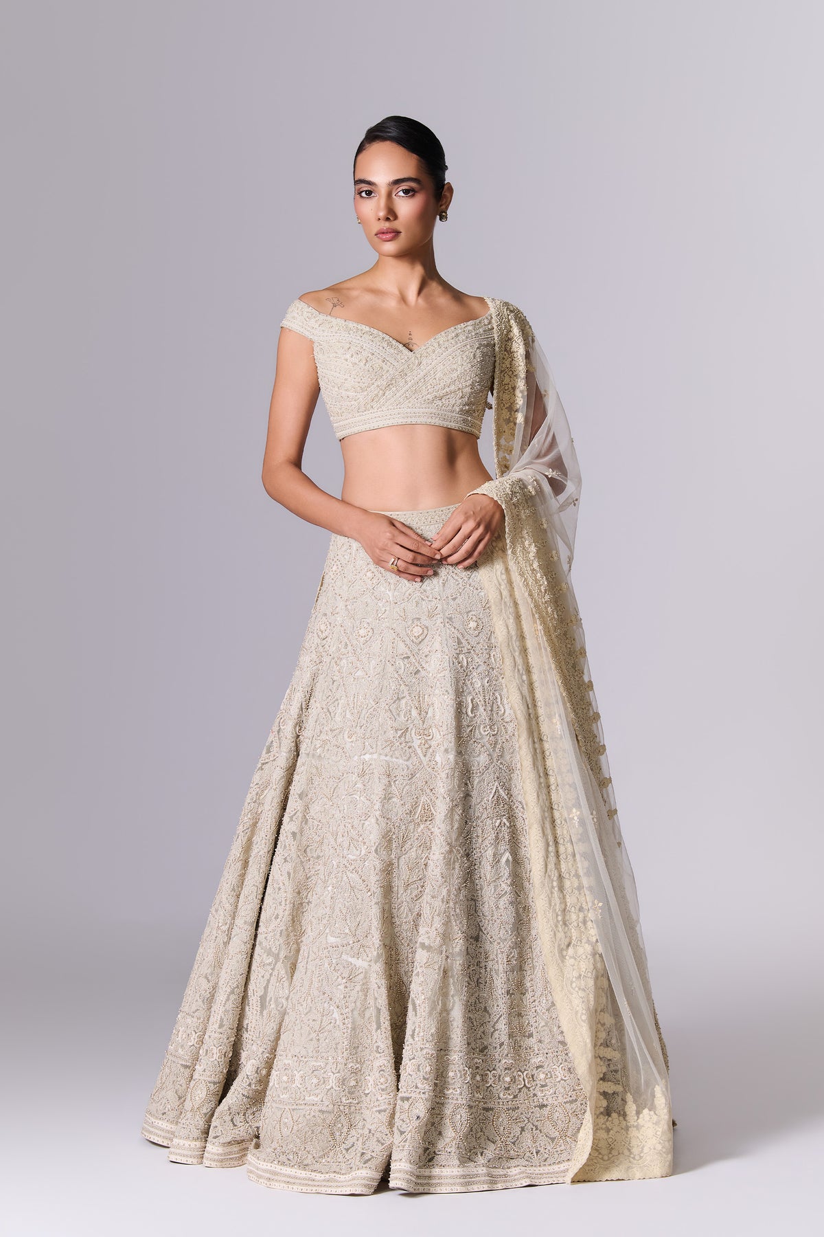 Pebble White Embellished Lehenga Set
