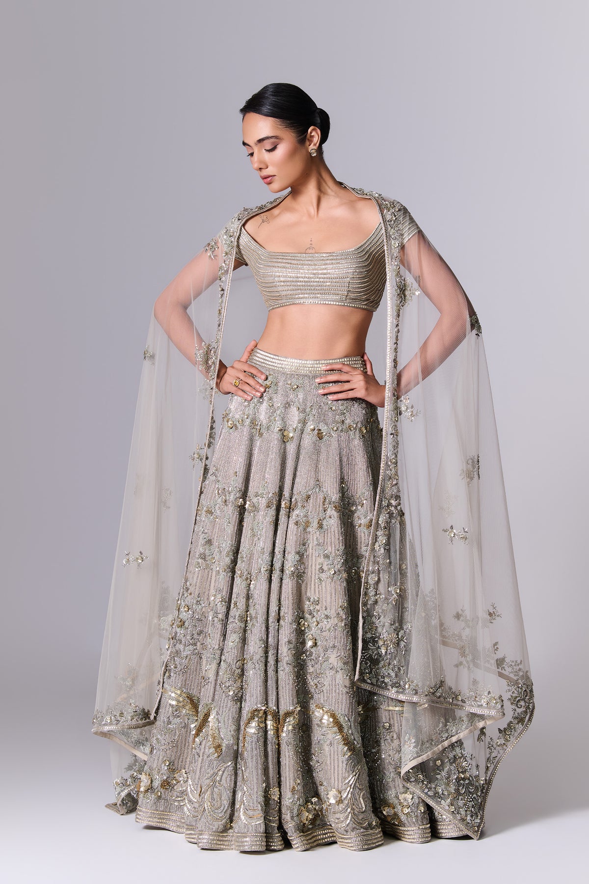 Stone Grey Embellished Lehenga Set