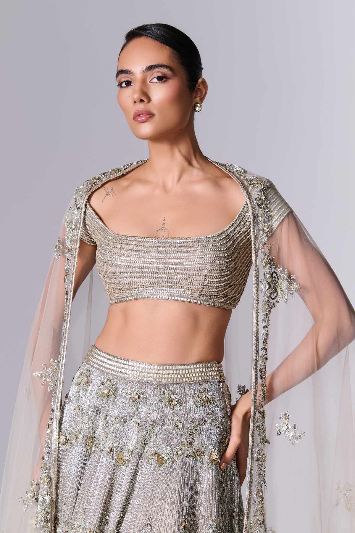 Stone Grey Embellished Lehenga Set