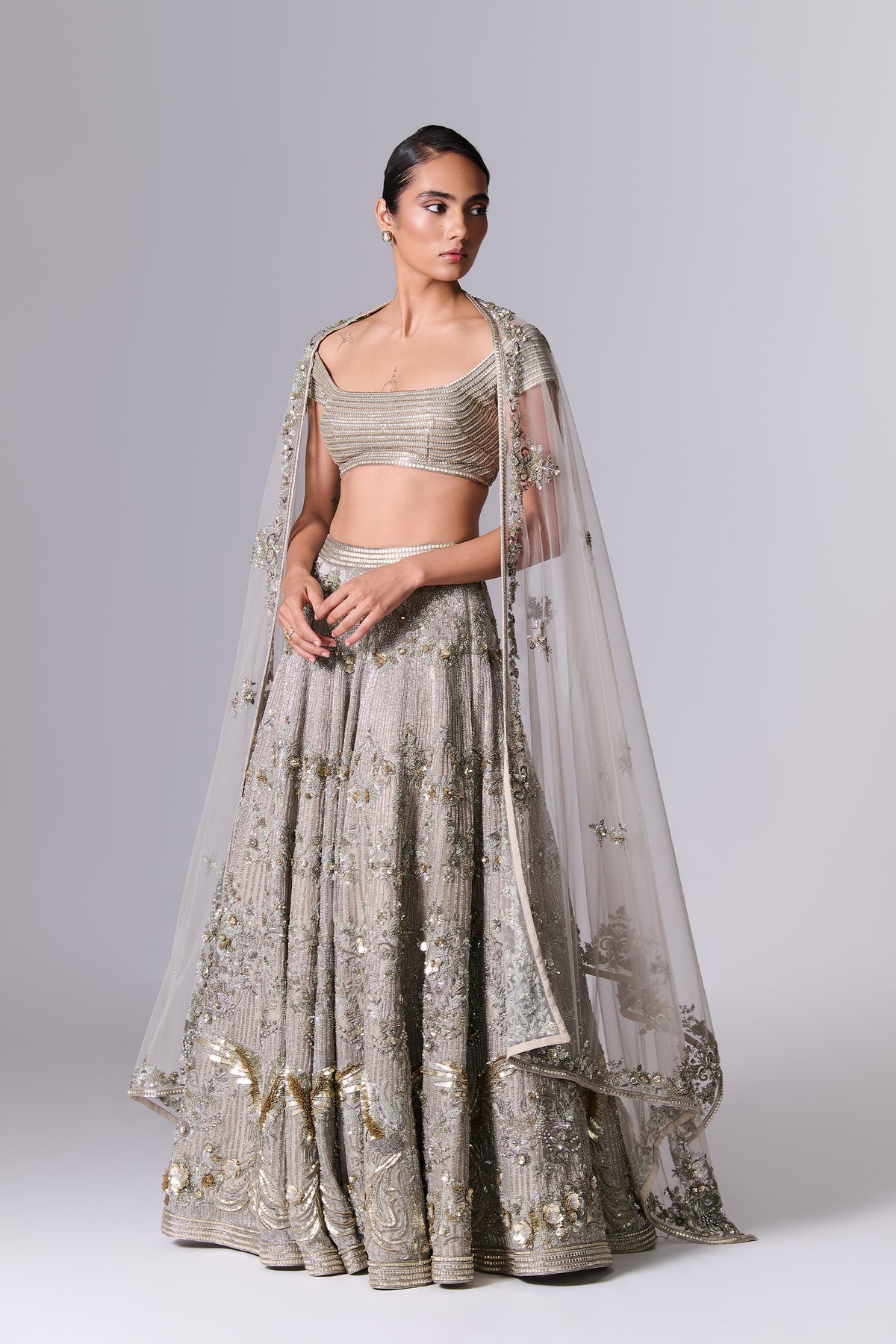 Stone Grey Embellished Lehenga Set