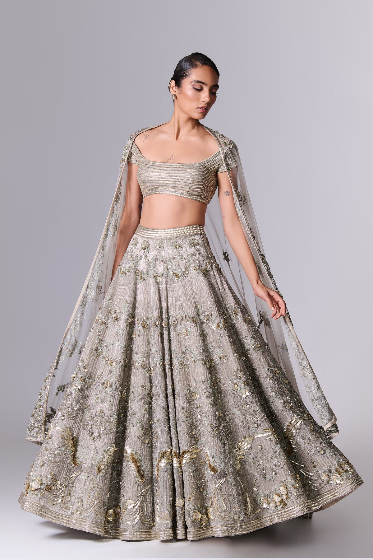 Stone Grey Embellished Lehenga Set