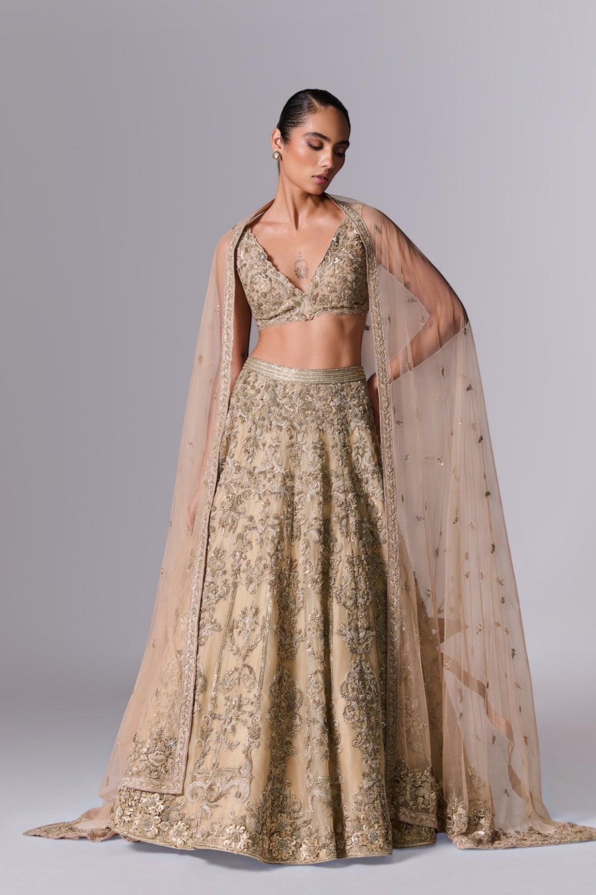 Mocha Beige Embellished Lehenga Set