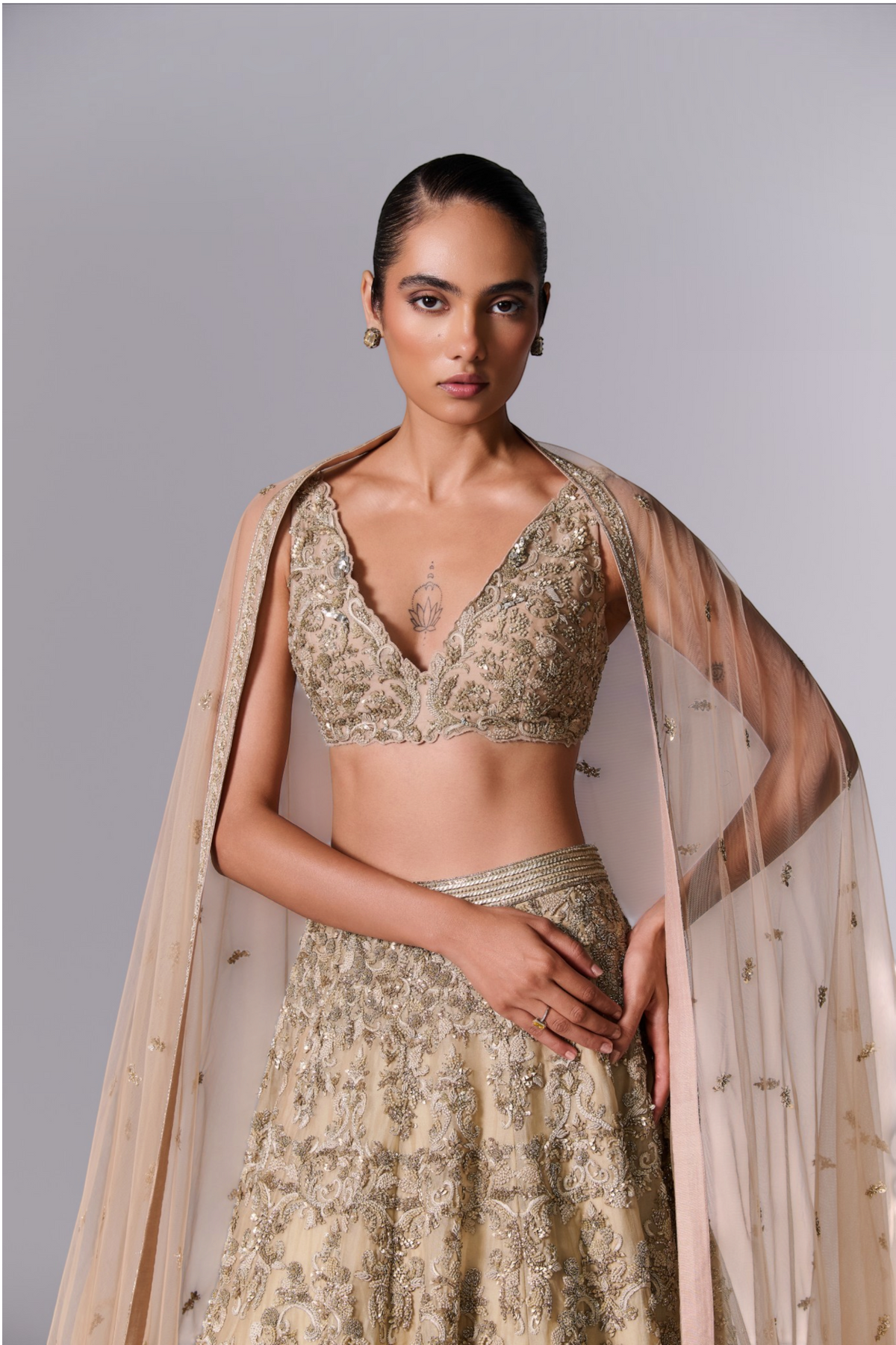 Mocha Beige Embellished Lehenga Set