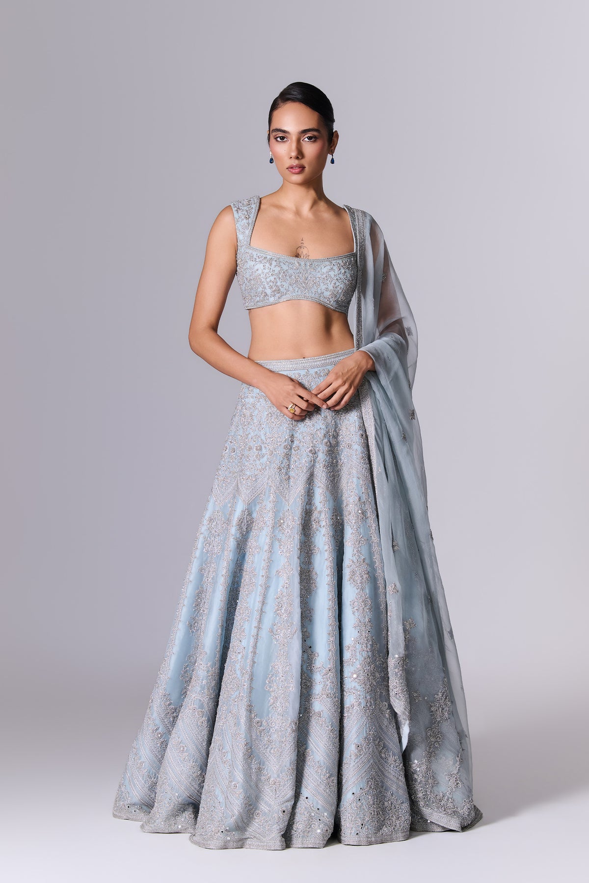 Aqua Glass Embellished Lehenga Set