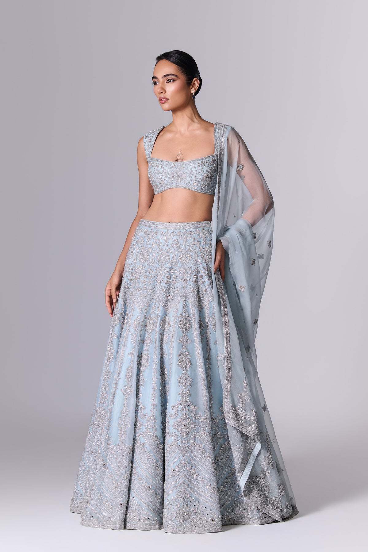Aqua Glass Embellished Lehenga Set