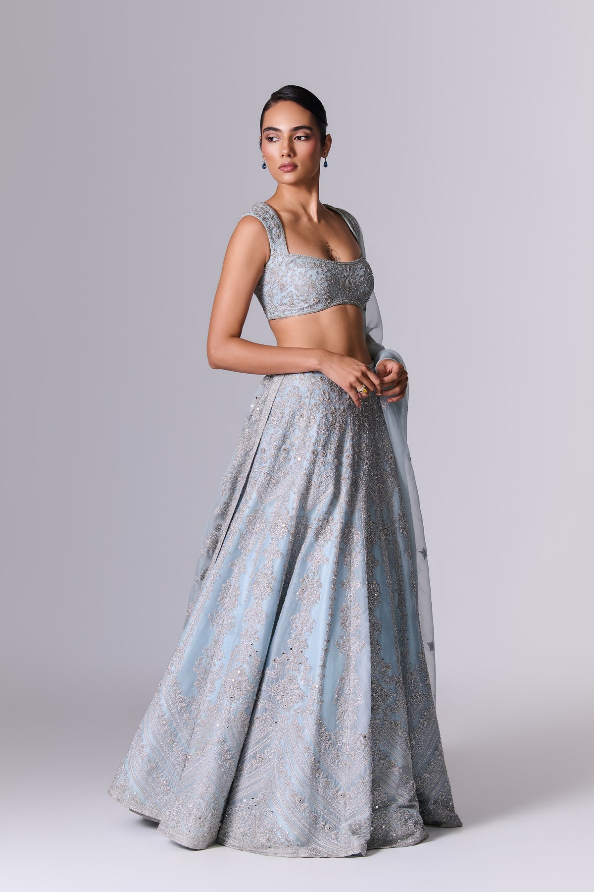 Aqua Glass Embellished Lehenga Set