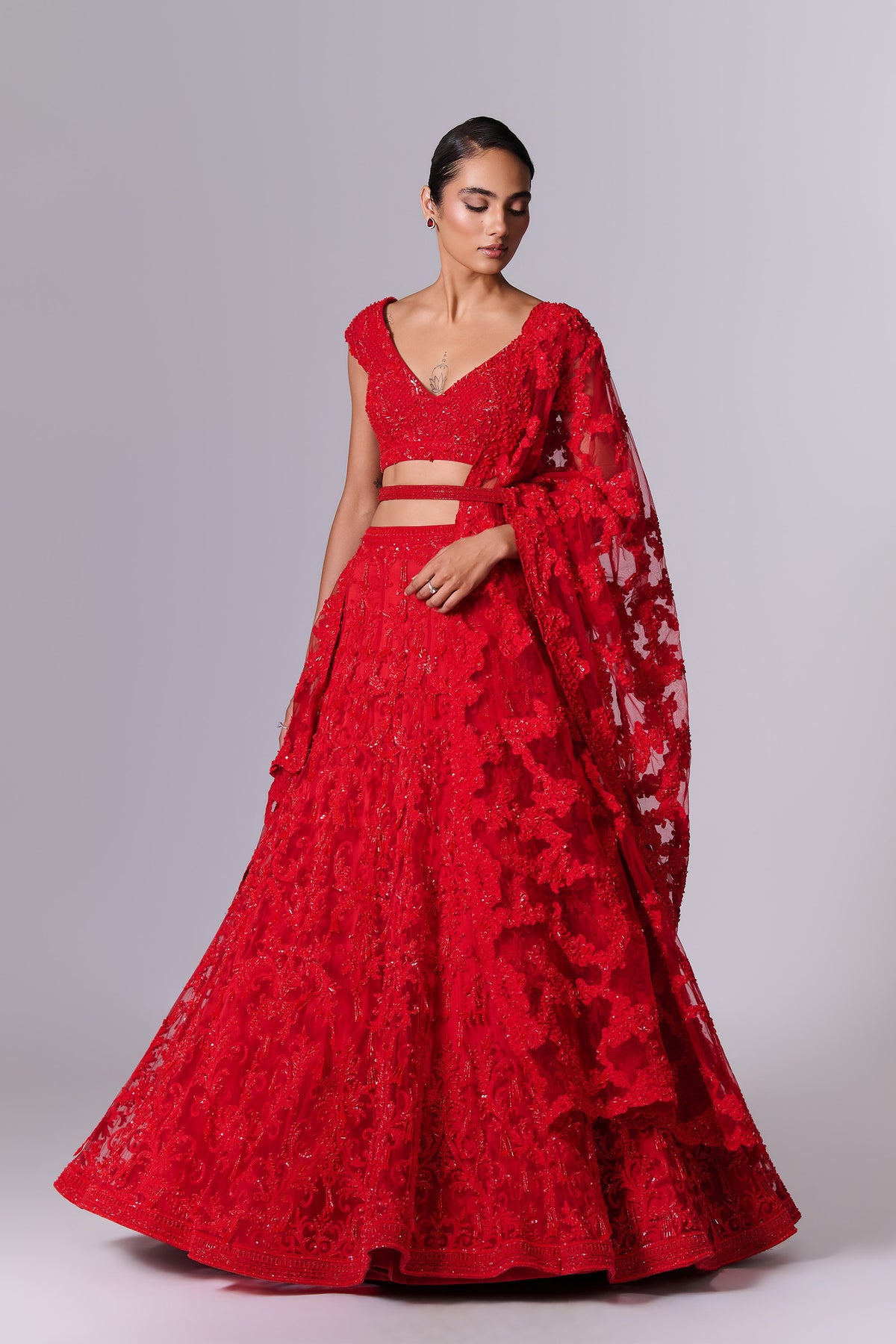 Scarlet Red Embellished Lehenga Set
