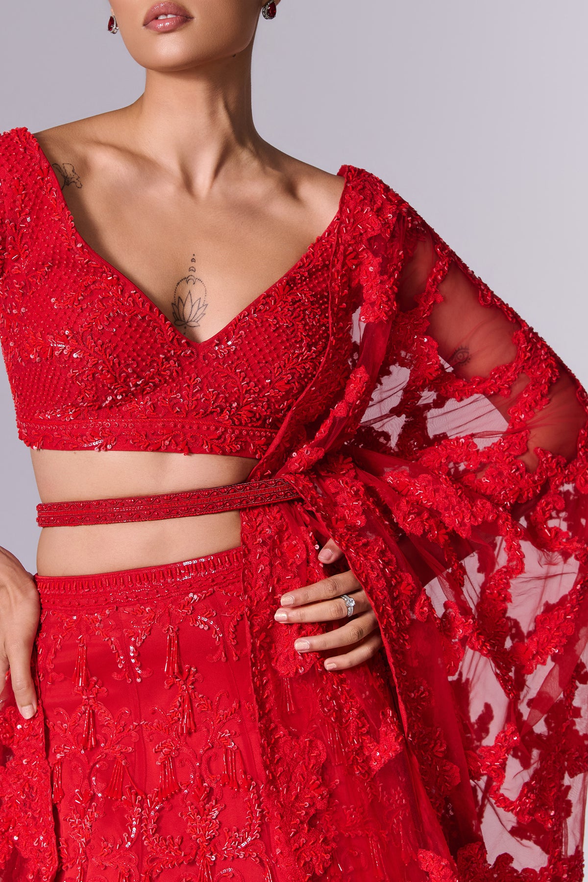 Scarlet Red Embellished Lehenga Set