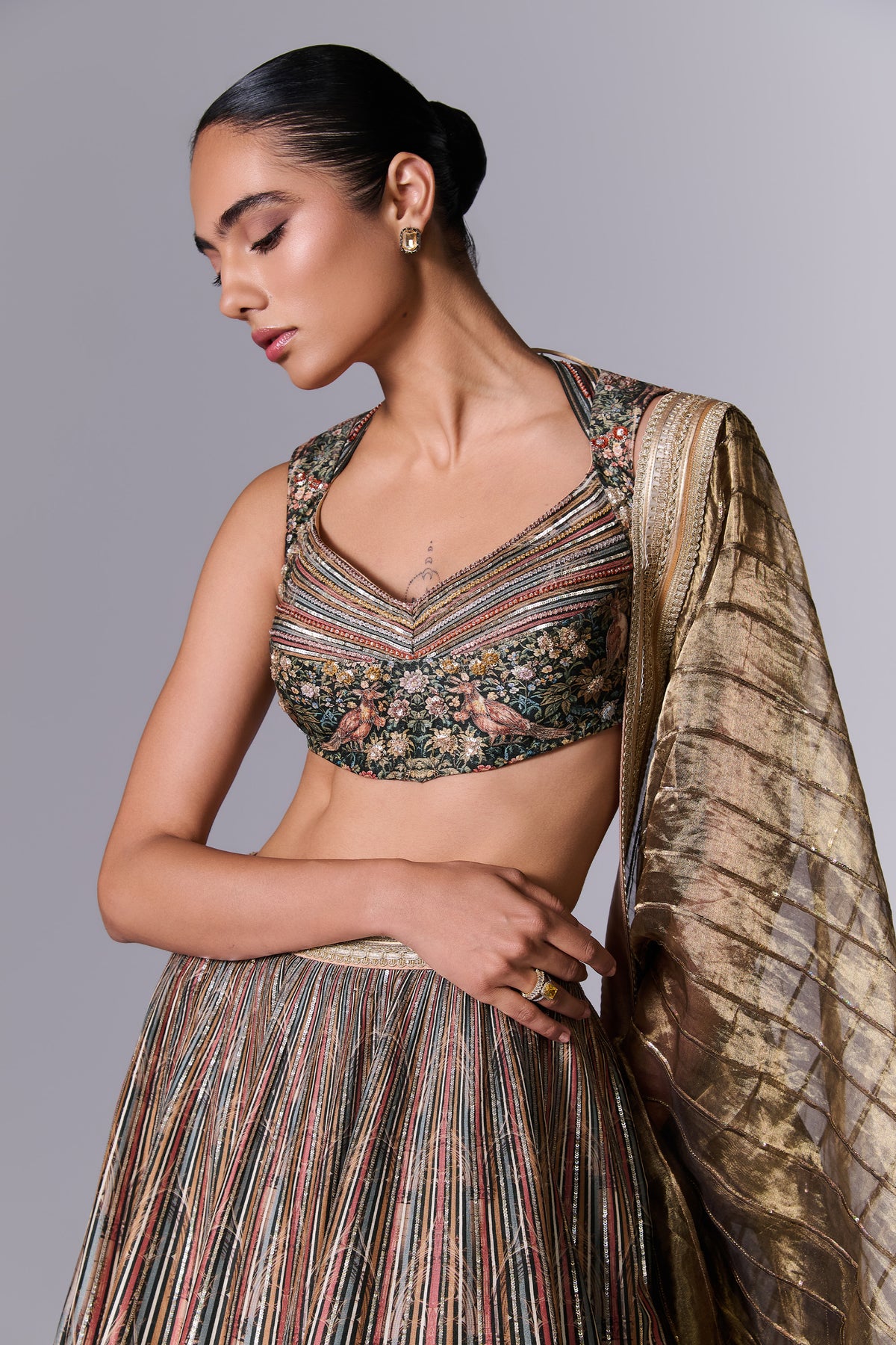 Printed Embellished Lehenga Set